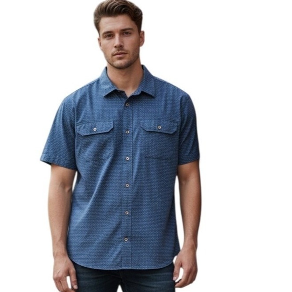 Prana Organic Cotton Men size Large Casual Button Down Short Sleeve Summer Shirt